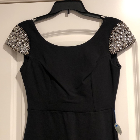 Black mini dress with jeweled shoulders - Picture 2 of 6